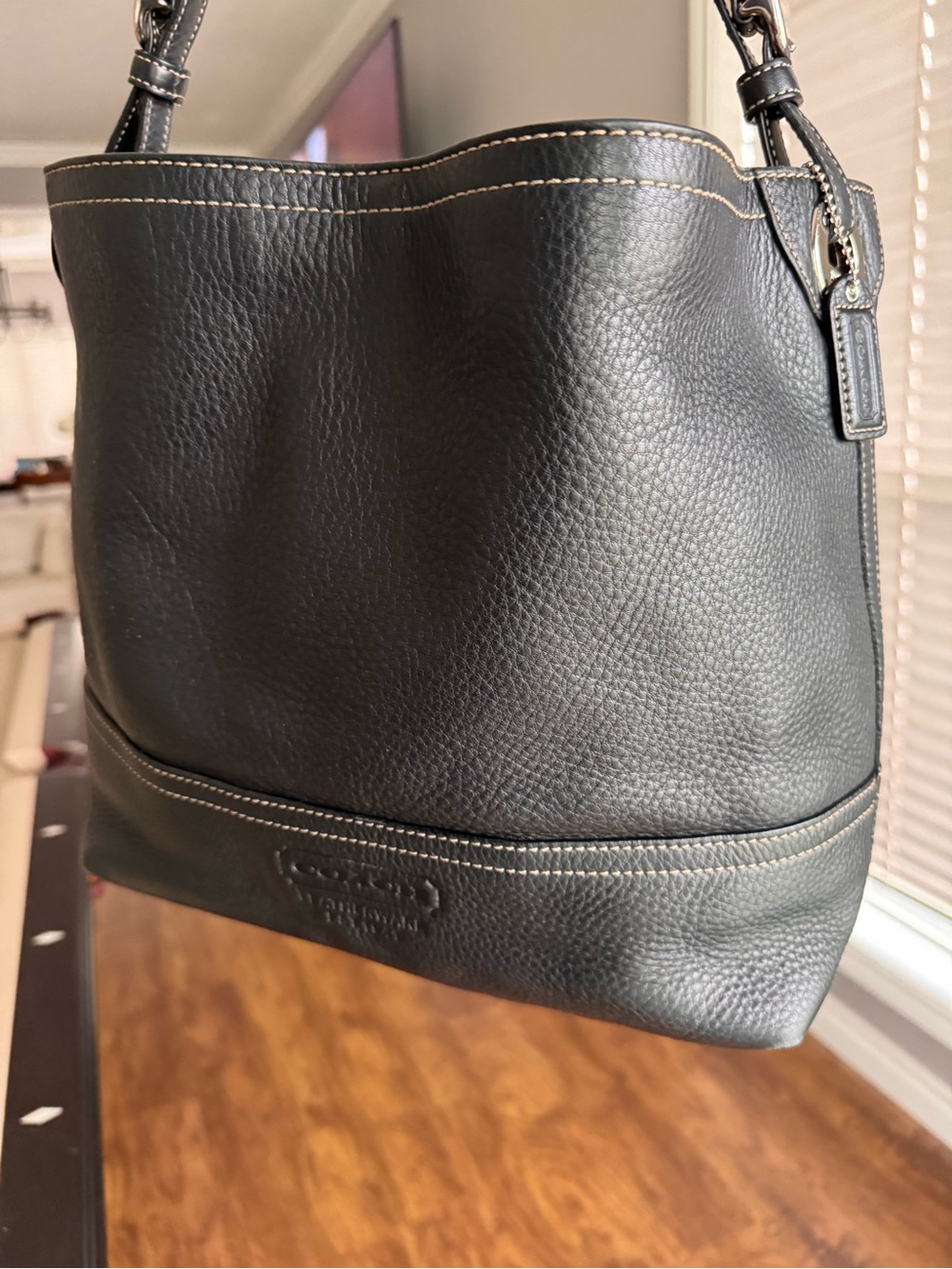 Coach Slouchy Black Pebbled Leather Shoulder Bucket Bag - Picture 11 of 13